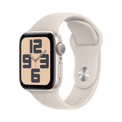 image Apple Watch SE (2ᵉ génération, 2023) (40 mm GPS + Cellular) Smartwatch avec boîtier en aluminium et Bracelet Sport lumière stellaire - S/M. Suivi de l’activité Physique et du Sommeil, écran Retina