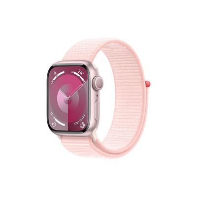 image Apple Watch Series 9 (41 mm GPS) Smartwatch avec boîtier en Aluminium Rose et Boucle Sport Rose pâle. Suivi de l’activité Physique, apps Oxygène sanguin et ECG, Neutre en Carbone