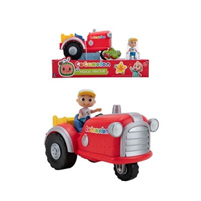 image Bandai - CoComelon - Tracteur musical rouge - véhicule qui joue la chanson "Old MacDonald" (en anglais) et des sons d'animaux - Tracteur musical et sa figurine 7 cm - WT0038