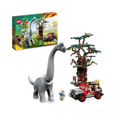image LEGO 76960 Jurassic Park La Découverte du Brachiosaure, Jouet de Dinosaure avec Grande Figurine Dino et Voiture Jeep Wrangler, Cadeau pour Garçons, Filles, Enfants, Collection 30ème Anniversaire