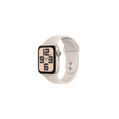 image Apple Watch SE (2ᵉ génération, 2023) (40 mm GPS) Smartwatch avec boîtier en Aluminium et Bracelet Sport lumière stellaire - S/M. Suivi de l’activité Physique et du Sommeil, détection des Accidents