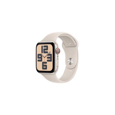image Apple Watch SE (2ᵉ génération, 2023) (44 mm GPS + Cellular) Smartwatch avec boîtier en Aluminium et Bracelet Sport lumière stellaire - S/M. Suivi de l’activité Physique et du Sommeil, écran Retina