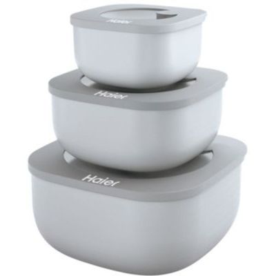 image Haier HAGSM4080 – Lot de 3 Boîtes Alimentaires Hermétiques – Passe au Lave-Vaisselle – Réfrigérateur, Congélateur et Micro-ondes – 3 Tailles – Gain de Place – Collection Premium Guzzini