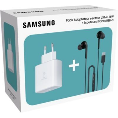 Chargeur SAMSUNG Kit Piéton Blanc + CHARGEUR 25W USB C
