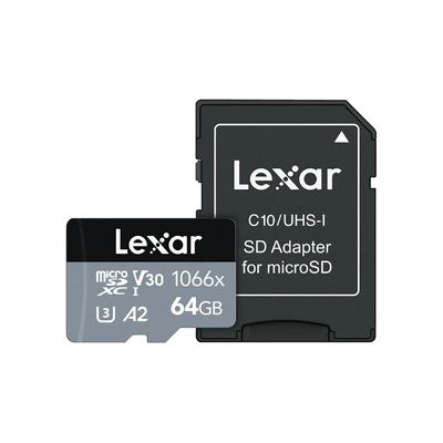 image Carte mémoire micro SD Lexar Microsdxc 64Go 1066x + Adaptateur SD