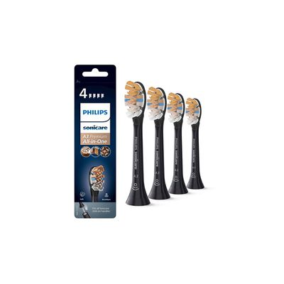image Philips Sonicare A3 Premium tout-en-un d'origine, tête de brosse à dents électrique de rechange - lot de 4 têtes de brosse de rechange Philips Sonicare, noir (modèle HX9094/11)