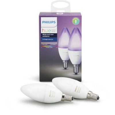 image Philips Hue Pack de 2 Ampoules Connectées White & Color flamme E14 - Fonctionne avec Alexa + Smart Button bouton télécommande intelligent connecté