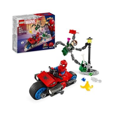 image LEGO 76275 Marvel La Course-Poursuite en Moto : Spider-Man Contre Docteur Octopus, Jouet de Construction avec Moto avec Canons, Cadeau pour Garçons, Filles et Fans de Super-Héros Dès 6 Ans