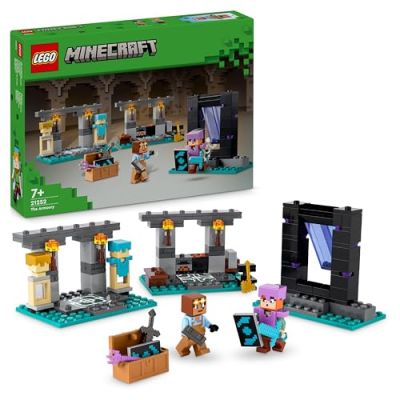 LEGO Minecraft L’Armurerie - Jouet avec Portail de l'enfer - Figurines d'Alex & Armoursmith avec Hache en Or, Épées, Boucliers & Accessoires - Cadeau pour Gamer, Garçon ou Fille dès 7 Ans 21252