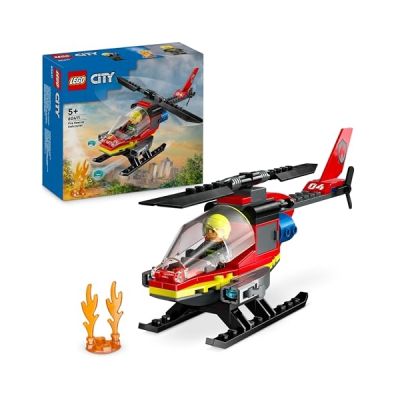 LEGO City Fire Rescue Helicopter Toy for 5 Plus Year Old Boys & Girls, Vehicle Building Set with Firefighter Pilot Minifigure, Imaginative Play Gift for Kids 60411