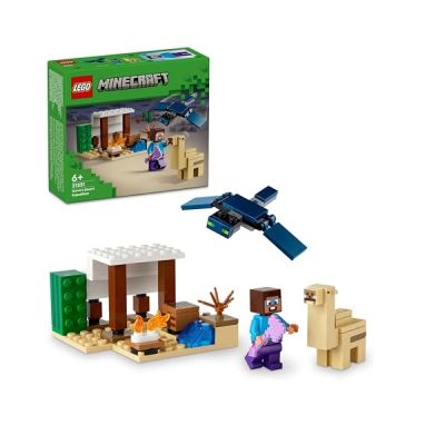 LEGO Minecraft L’Expédition de Steve dans Le Désert - Jouet Maison avec 3 Figurines Dont Steve - Table de Fabrication & Hache Enchantée - Cadeau pour Gamer, Garçon ou Fille dès 6 Ans 21251