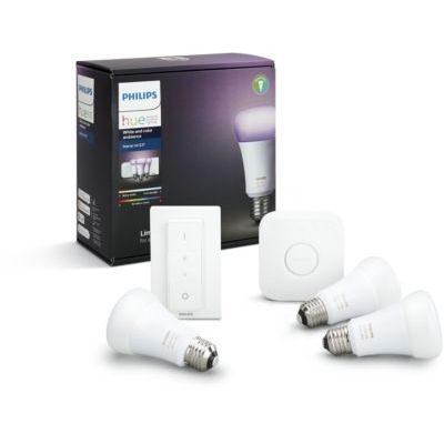 image Philips Hue Kit de démarrage White and Color Ambiance 3 x E27 9.5 W [pont et interrupteur avec variateur inclus] - Fonctionne avec Alexa