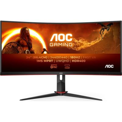 image AOC Gaming CU34G2XP - 34 pouces WQHD Curved Monitor, 180 Hz, FreeSync Prem., HDR400 (3440x1440, 1ms GtG, HDMI, DisplayPort, USB Hub) noir-rouge