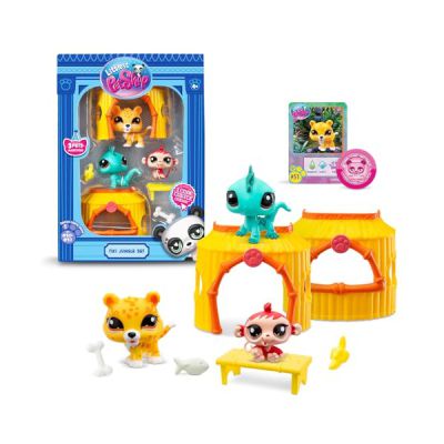 image Bandai - Littlest Pet Shop - Pack Tiki Jungle - 3 Animaux et Accessoires - Licence Officielle - Coffret Jouet Animaux Mignons - Mini Figurines Animaux - Jouet Enfant 3 Ans et + - BF00515