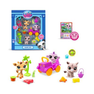 image Bandai - Littlest Pet Shop - Pack Safari - 3 Animaux et Accessoires - Licence Officielle - Coffret Jouet Animaux Mignons - BF00524