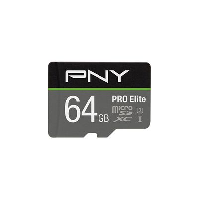 image PNY PRO Elite Carte mémoire microSDXC 64 Go + Adaptateur SD, Vitess de Lecture jusqu'à 100 Mo/s, Vitesse d'écriture jusqu'à 90 Mo/s, Classe 10 UHS-I, U3, A1 App Performance, V30 pour la vidéo 4K