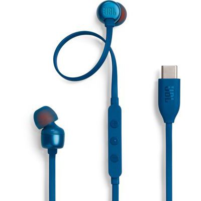 image JBL Tune 310 C, Écouteurs filaires Hi-Res, Son Pure Bass, Connexion USB-C, câble Plat Anti-nœuds, télécommande à Trois Touches avec Microphone, en Bleu