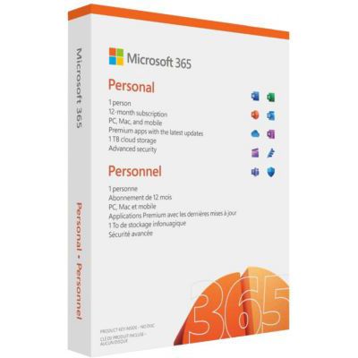 image Microsoft 365 Personnel, Office 365 apps, 1 personne, 1 an, PC/MAC, tablette et smartphone, Box