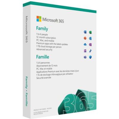 image Microsoft 365 Famille - jusqu'à 6 utilisateurs - 2020 - 1 appareil - 1 an - PC/MAC, tablette et smartphone - Box