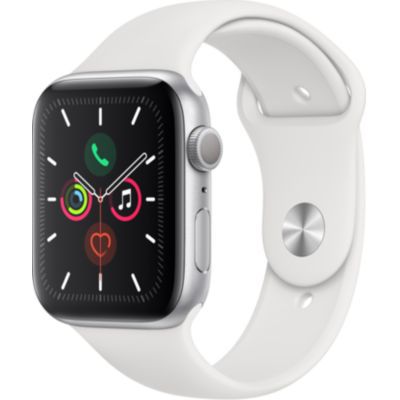 image Apple Watch Series 5 (GPS, 44 mm) Boîtier en Aluminium Argent - Bracelet Sport Blanc