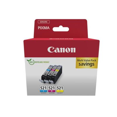 image Canon CLI-521 C M Y Pack de 3 Cartouches (Cyan Magenta Jaune) Certifié (Carton Recyclable 2024)