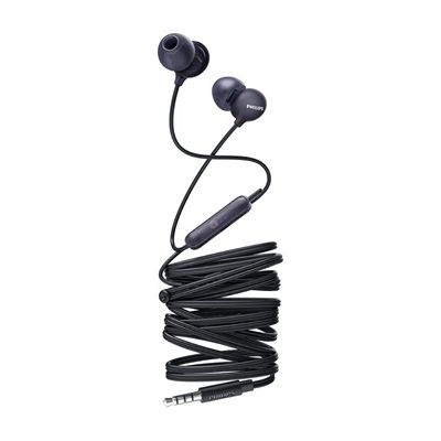image Philips Casque In Ears SHE2405BK/00 Casque d'écoute In Ear avec microphone (microphone intégré, haut-parleur de 8,6 mm, 3 types d'écouteurs, boîtier translucide, câble de 1,2 m) Noir
