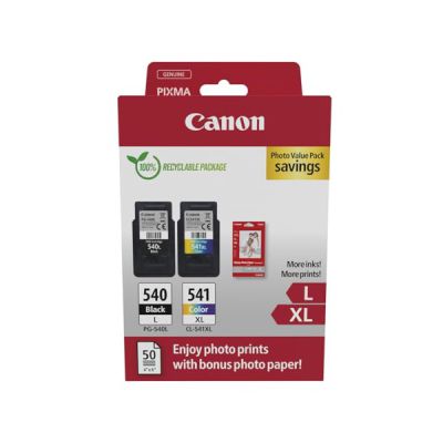 image Canon PG540 L CL541 XL Value Pack de 2 Cartouches (Noir L Couleur XL) +50 Feuilles Papier Photo 10x15cm Certifié (Carton Recyclable 2024)