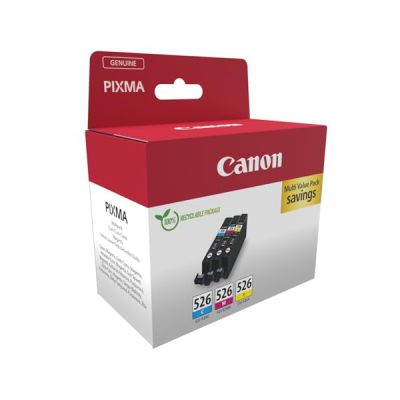 image Canon CLI-526 C M Y Pack de 3 Cartouches (Cyan Magenta Jaune) Certifié (Carton Recyclable 2024)