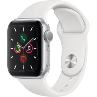 image Apple Watch Series 5 (GPS, 40 mm) Boîtier en Aluminium Argent - Bracelet Sport Blanc