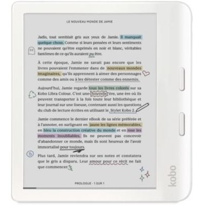 image Kobo Libra Colour White | Liseuse eBook Couleur | Écran Couleur E Ink Kaleido™ 3 sans Reflets de 7" | Option Mode Sombre | Étanche | Livres Audio | 32 Go de Stockage | Blanc