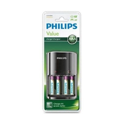 image Philips SCB1450NB/12 Chargeur de Piles MultiLife Value pour Piles AA/AAA (220-240 V) avec 4 Piles AAA 800 mAh incluses