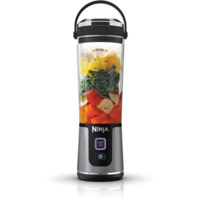 image Ninja Blast Blender portable, 530 ml, couvercle résistant aux fuites et bec verseur, mini blender sans fil puissant, rechargeable, smoothies, shakes protéinés, mixe fruits et glaçons, noir, BC151EUBK