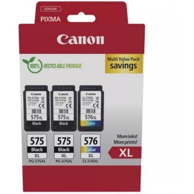 Canon PG-575XL x 2 / CL-576XL Cartouches d'encre Authentiques à Haut rendement, Lot de 3 (2 x Noir, 1 x Couleur) - Carton Multipack