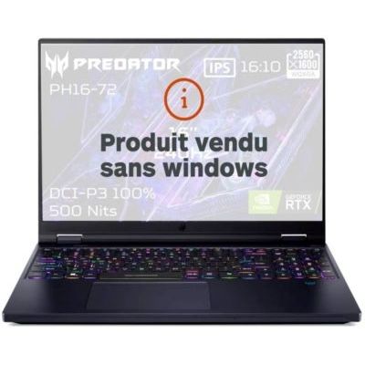 image ACER Portable Predator Helios 16 PH16-72-98Q2 Intel Core i9-14900HX 32GB DDRS5 1ToSSD NVIDIA GeForce RTX4070 16'' WQXGA IPS 240Hz (Mate) NO OS