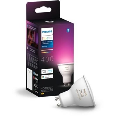 image Philips Hue White and Color Ambiance, ampoule connectée GU10, lumière blanche et couleur, compatible Bluetooth, contrôle vocal avec Alexa, Apple Home et Google Assistant