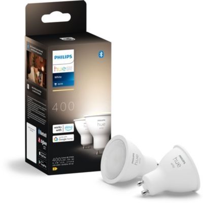 image Philips Hue white ambiance, lot de 2 ampoules connectée GU10, lumière blanche réglable de chaud à froid, compatible Bluetooth, contrôle vocal avec Alexa, Apple Home et Google Assistant