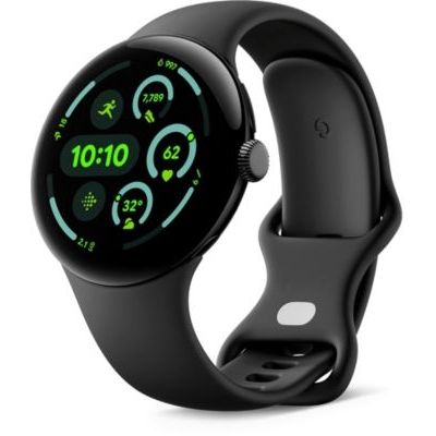 image Google Pixel Watch 3 (45 mm) — Boîtier Noir Mat — Bracelet Noir Volcanique — LTE