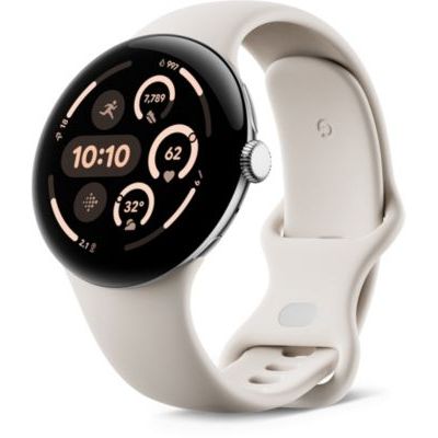 image Google Pixel Watch 3 (45 mm) — Boîtier Argent Poli — Bracelet Porcelaine — LTE