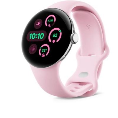 image Google Pixel Watch 3 (41 mm) — Boîtier Argent Poli — Bracelet Quartz Rose — Wi-FI