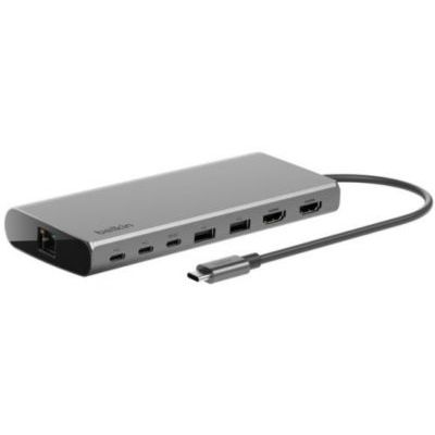 image Belkin Connect Station d'accueil USB-C 8-en-1 Dock Core (Affichage Double, Technologie Silicon Motion, Mac, Windows, Chromebook, PD 100 W, Transfert de 10 Gbit/s et Ethernet de 1 Gbit/s, Argent)