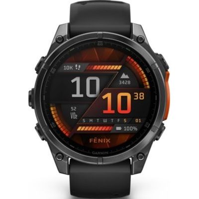 image Garmin fēnix® 8 – Montre GPS Multisports AMOLED - Gray avec Bracelet en Silicone Noir – 47 mm