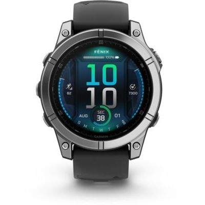 image Garmin fēnix E - Montre GPS Multisports AMOLED – Acier Silver avec Bracelet Noir