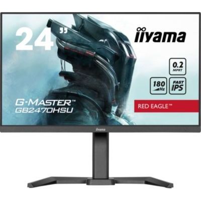 image IIYAMA G-Master, ecran pc Gamer, GB2470HSU-B6 23,8" Red Eagle, Fast IPS, 1920x1080 @180Hz & 0.2ms, 300cd, Haut-parleurs, HDMI, DP, USB HUB (4x3.2), 15cm Pied réglable en Hauteur + Pivot, Black Tuner