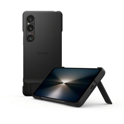 image SONY Coque Noire Xperia 1 VI Lanière Anti-Chute, Prise en Main optimisée, Béquille Polyvalente