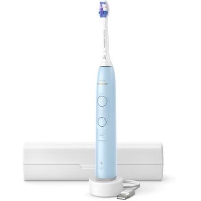 image Philips Sonicare 6100 - Brosse à dents électrique sonique avec 2 modes de brossage et 3 niveaux d'intensité, Alerte de pression, EasyStart, SmarTimer et BrushPacer, Bleu clair, modèle HX7406/02