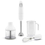 image produit Smeg, Mixeur Plongeant HBF03WHEU, Fonction Turbo et Système de Coupe Flowblend, avec Poignée Antidérapante, Range Cordon Intégré, Accessoires Inclus, Puissance 700W, Blanc