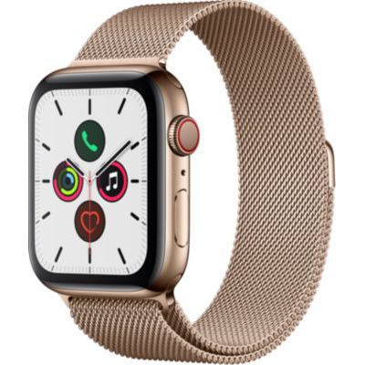 image Apple Watch Series 5 (GPS + Cellular, 44 mm) Boîtier en Acier Inoxydable Or - Bracelet Milanais Or