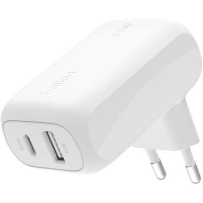 image Belkin BoostCharge Chargeur USB Double Port (42 W, USB-C, USB-A, Chargeur Rapide iPhone 16, 16 Plus, 16 Pro, 16 Pro Max, 15, 14, 13, Samsung Galaxy S24, S23, Plus, Ultra, iPad, AirPods, etc., Blanc)