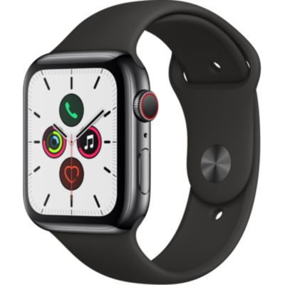 image Apple Watch Series 5 (GPS + Cellular, 44 mm) Boîtier en Acier Inoxydable Noir Sidéral - Bracelet Sport Noir