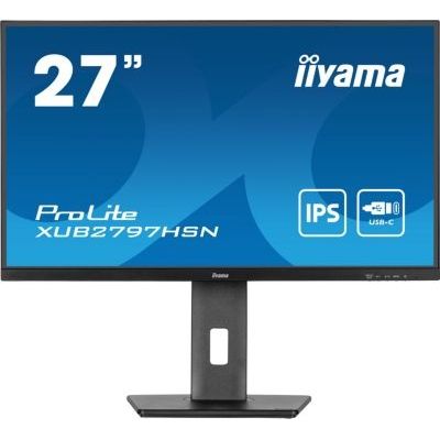 image iiyama Ecran 27'' Ultra Mince Noir IPS 1920x1080 100Hz 1ms 250 CD/m² 1xHDMI 1xDP 1xUSB-C 1xUSB-C Dock 3xUSB-HUB 15cm Pied réglable + Pivot TCO